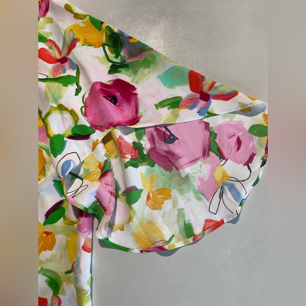 NEW Slim Factor Investments Kaleidoscope V Neck 3/4 Drape Sleeve Top $69 - Picture 5 of 10